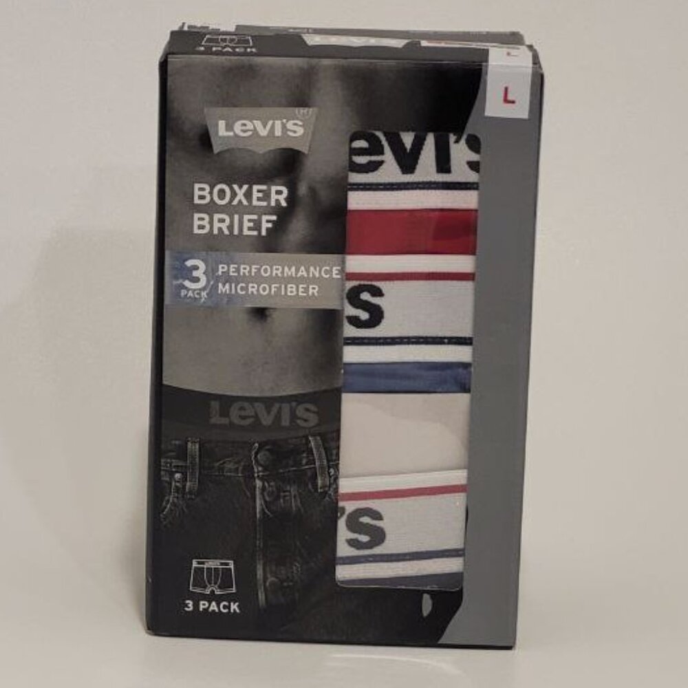 NWT 3 PACK MENS LEVI'S BOXER BRIEF PERFORMANCE MICROFIBER Size L